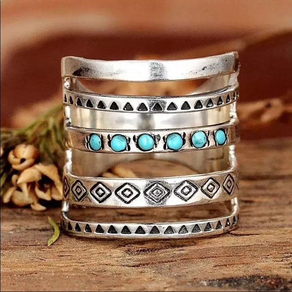 Jewelry - 925 STERLING SILVER BOHEMIAN TURQUOISE WIDE BAND SIZE 7 RING